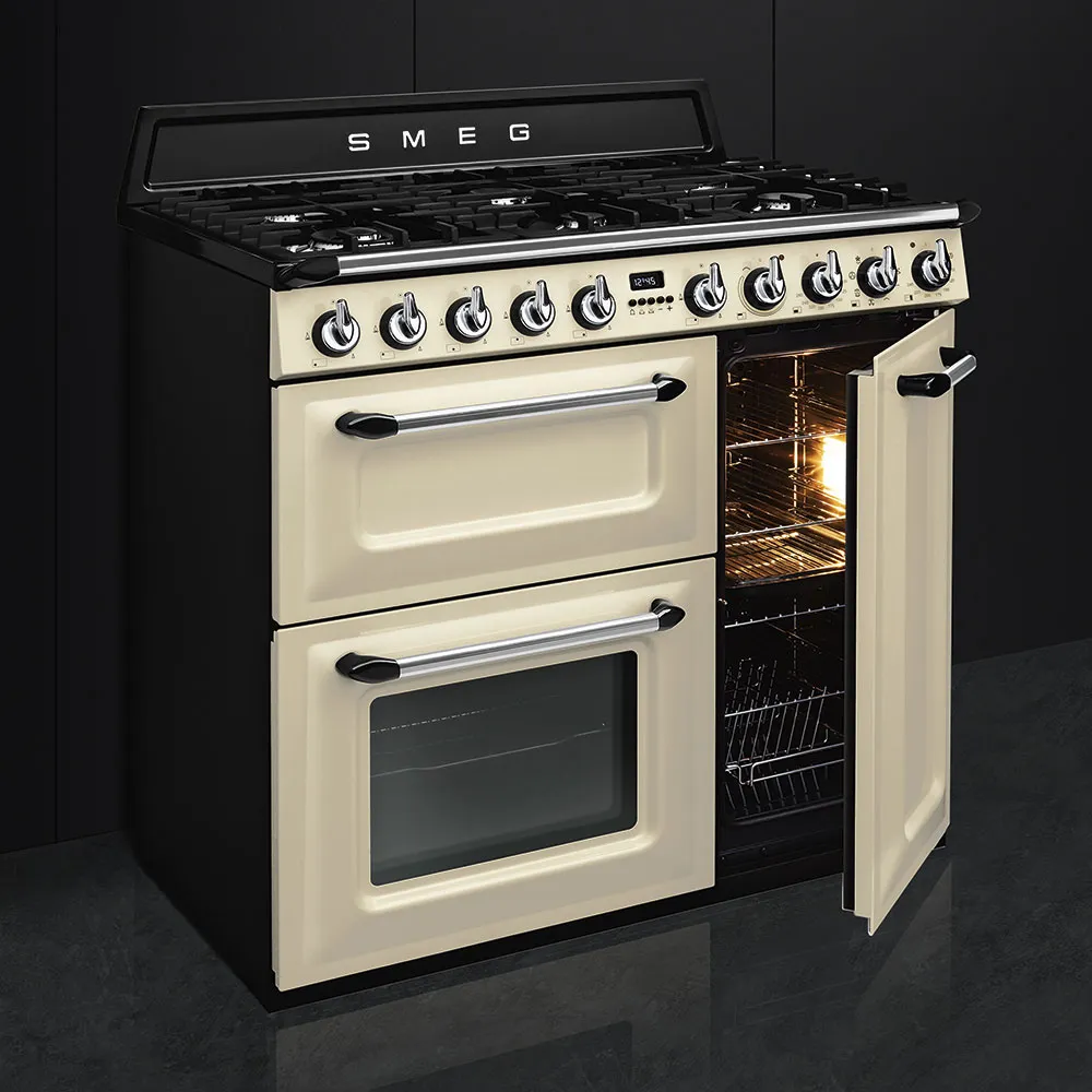 SMEG תנור משולב כיריים גז 90 ס"מ 3 תאי אפיה צבע קרם עם ציפוי שחור סדרת Victoria תוצרת SMEG דגם TR93P — תמונה 7
