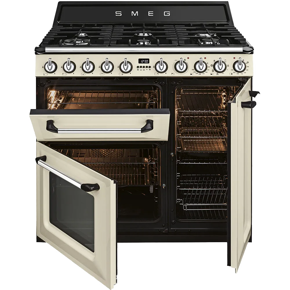 SMEG תנור משולב כיריים גז 90 ס"מ 3 תאי אפיה צבע קרם עם ציפוי שחור סדרת Victoria תוצרת SMEG דגם TR93P — תמונה 2