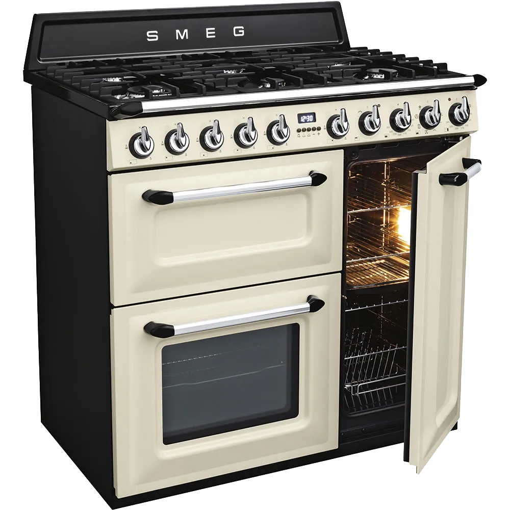 SMEG תנור משולב כיריים גז 90 ס"מ 3 תאי אפיה צבע קרם עם ציפוי שחור סדרת Victoria תוצרת SMEG דגם TR93P — תמונה 3