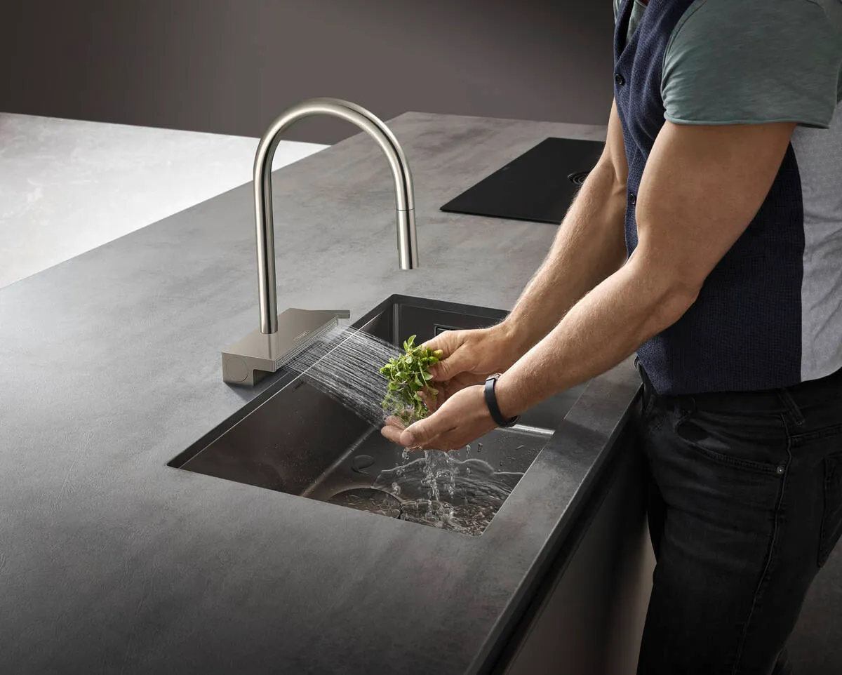 HANSGROHE ברז מטבח נשלף 170 מ"מ עם 3 מצבים מבית HANSGROHE גרמניה דגם AQUNO SELECT נירוסטה מט — תמונה 5