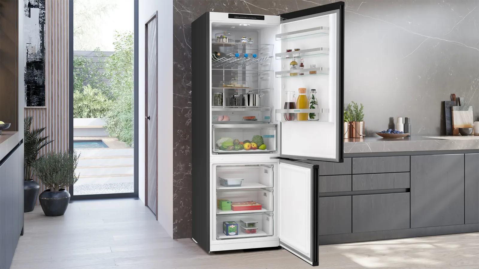 Siemens מקרר קו ארון מקפיא תחתון 140 ס"מ 880 ליטר NO FROST hyperFresh נירוסטה שחורה תוצרת Siemens דגם KG49NVXCG 140 — תמונה 3