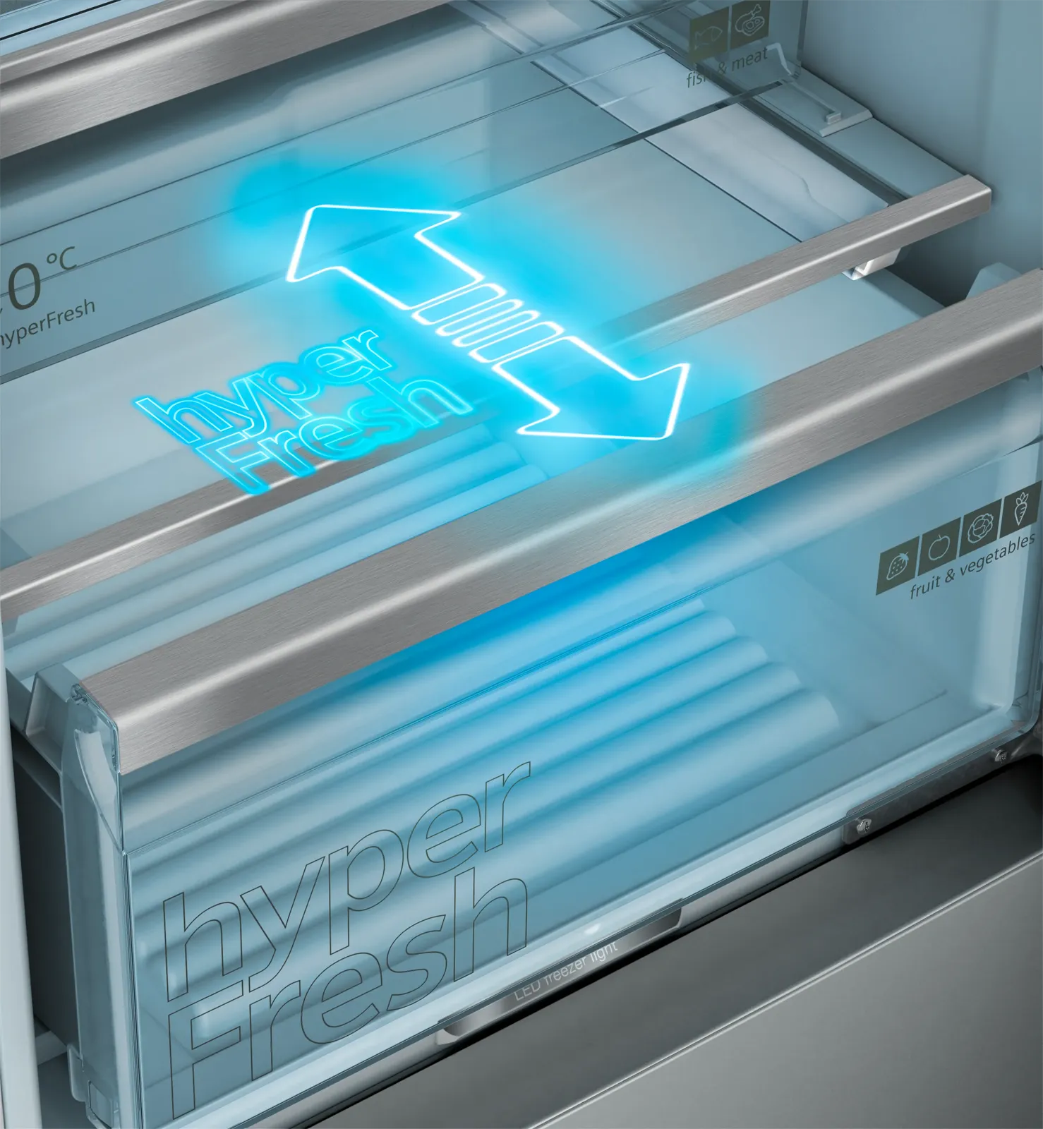 Siemens מקרר קו ארון מקפיא תחתון 140 ס"מ 880 ליטר NO FROST hyperFresh נירוסטה מוברשת תוצרת Siemens דגם KG49NVIDG 140 — תמונה 10