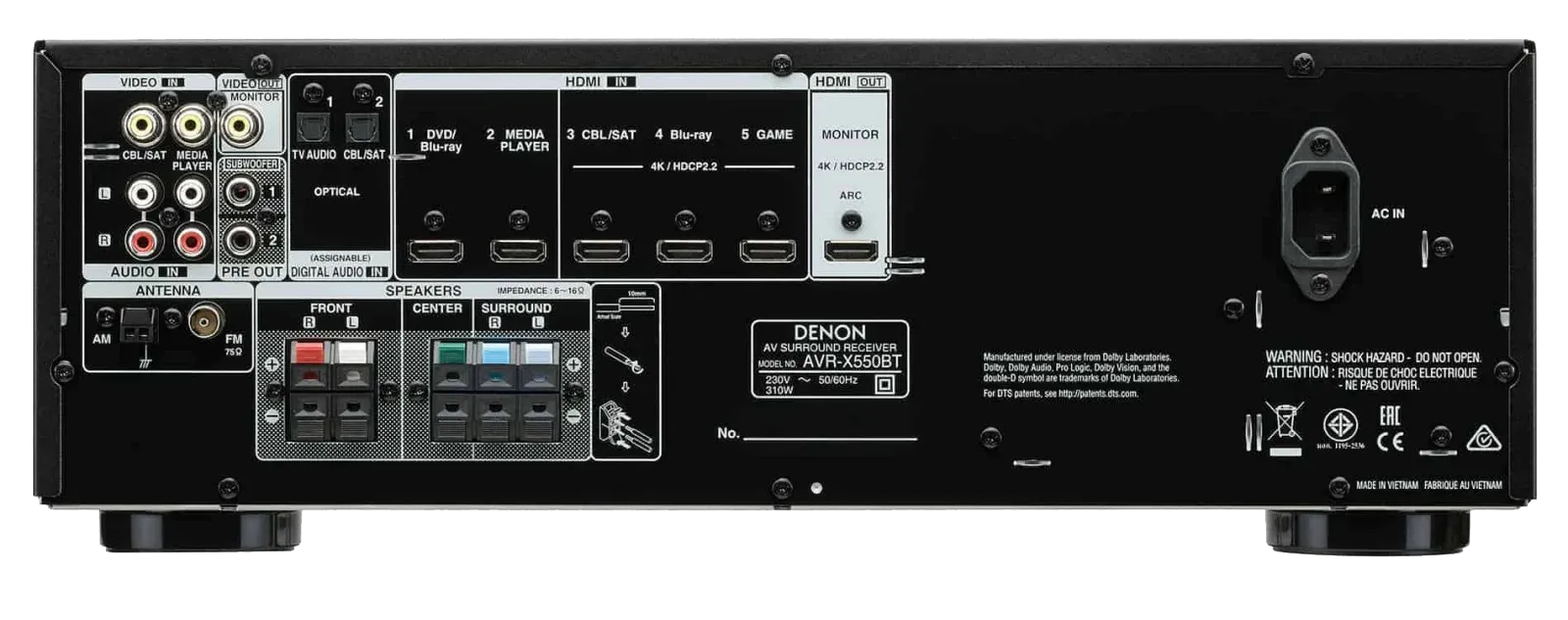Denon רסיבר ‏5.2 ‏ערוצים BLUETOOTH 4K Dolby Vision מבית Denon דגם AVR-X550BT — תמונה 3