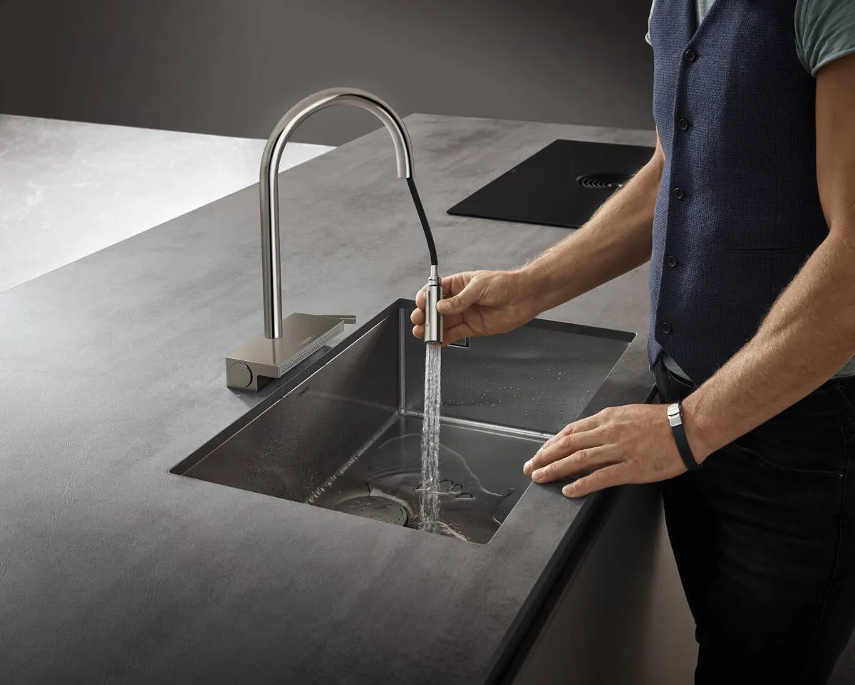 HANSGROHE ברז מטבח נשלף 170 מ"מ עם 3 מצבים מבית HANSGROHE גרמניה דגם AQUNO SELECT נירוסטה מט — תמונה 6