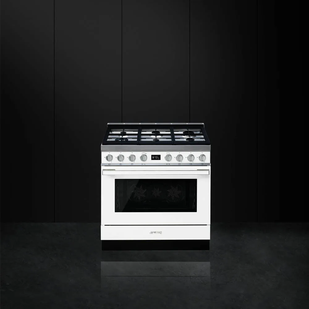 SMEG תנור משולב כיריים גז 90 ס"מ פירוליטי סדרת PORTOFINO זכוכית לבנה תוצרת SMEG דגם CPF9GPWH — תמונה 7