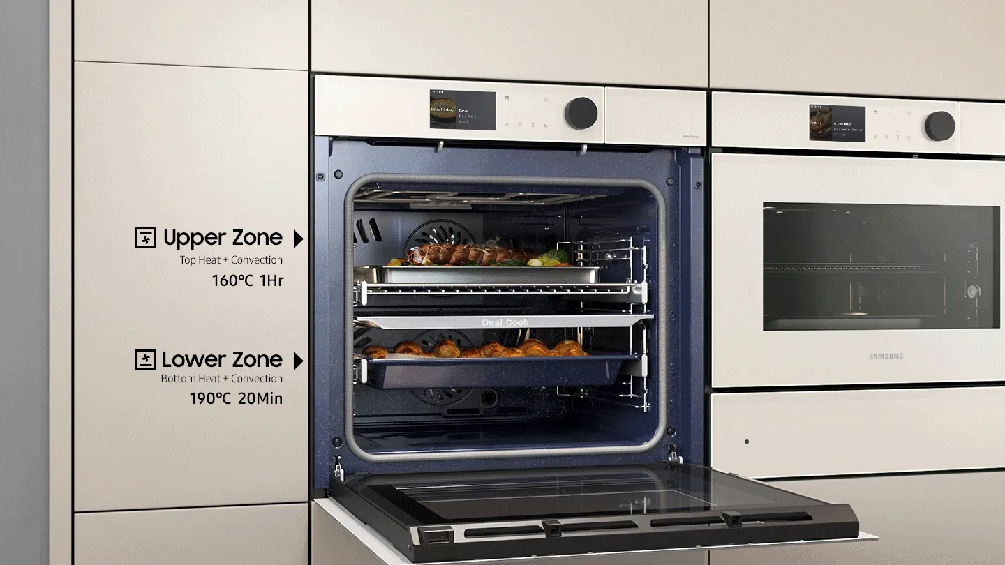 תנור אידוי Dual cook Full steam פירוליטי 60 ס"מ AIRFRY בעיצוב יוקרתי עם מצלמת AI פתיחה חשמלית ללא ידית תוצרת Samsung דגם NV7B7997AAK 