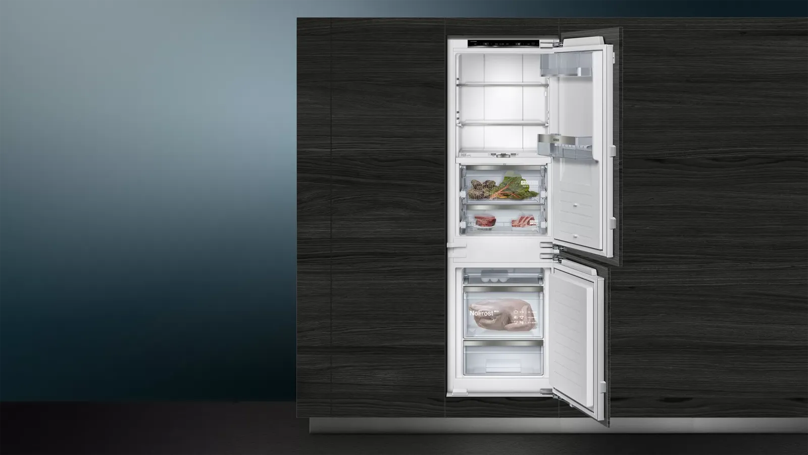Siemens מקרר אינטגרלי מקפיא תחתון 60 ס"מ NO FROST Premium hyperFresh טריקה שקטה IQ700 תוצרת Siemens דגם KI86FPDDO — תמונה 4