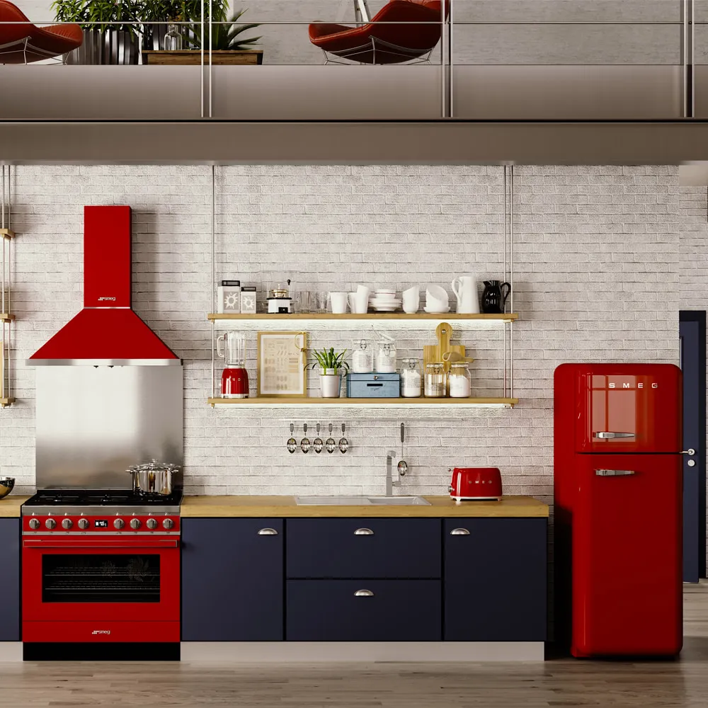 SMEG תנור משולב כיריים גז 90 ס"מ פירוליטי סדרת PORTOFINO זכוכית אדומה תוצרת SMEG דגם CPF9GPR — תמונה 5