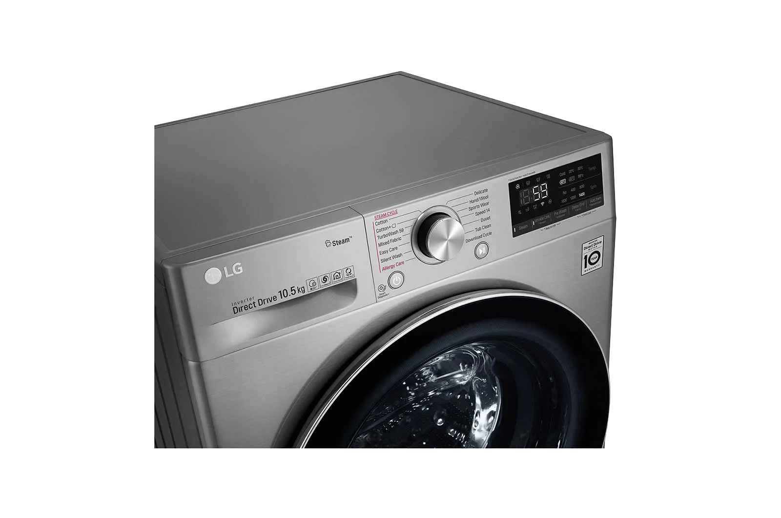 LG מכונת כביסה פתח חזית 10.5 ק"ג מנוע אינוורטר +Steam מבית LG דגם F16105S — תמונה 5