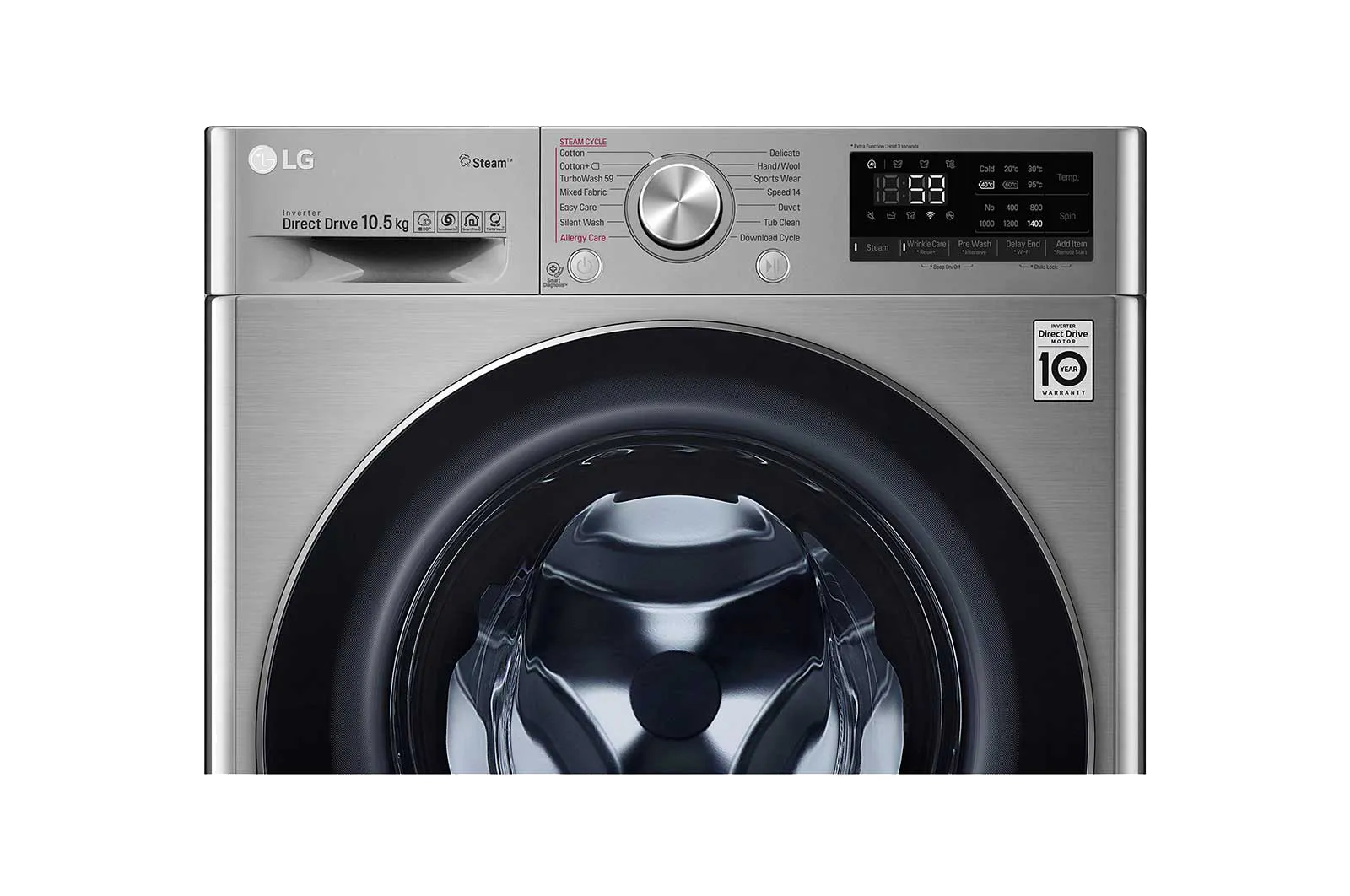LG מכונת כביסה פתח חזית 10.5 ק"ג מנוע אינוורטר +Steam מבית LG דגם F16105S — תמונה 3