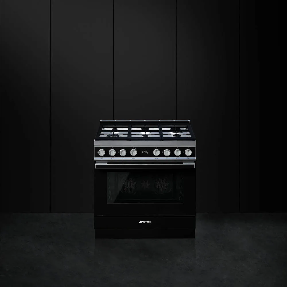 SMEG תנור משולב כיריים 90 ס"מ פירוליטי סדרת PORTOFINO זכוכית שחורה תוצרת SMEG דגם CPF9GPBL — תמונה 3
