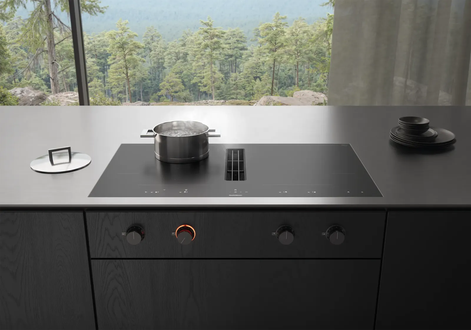 GAGGENAU כיריים אינדוקציה 90 ס"מ FLEX בשילוב קולט אדים התקנה שטוחה גימור שחור מט סדרה 400 תוצרת GAGGENAU דגם CV492105M — תמונה 3