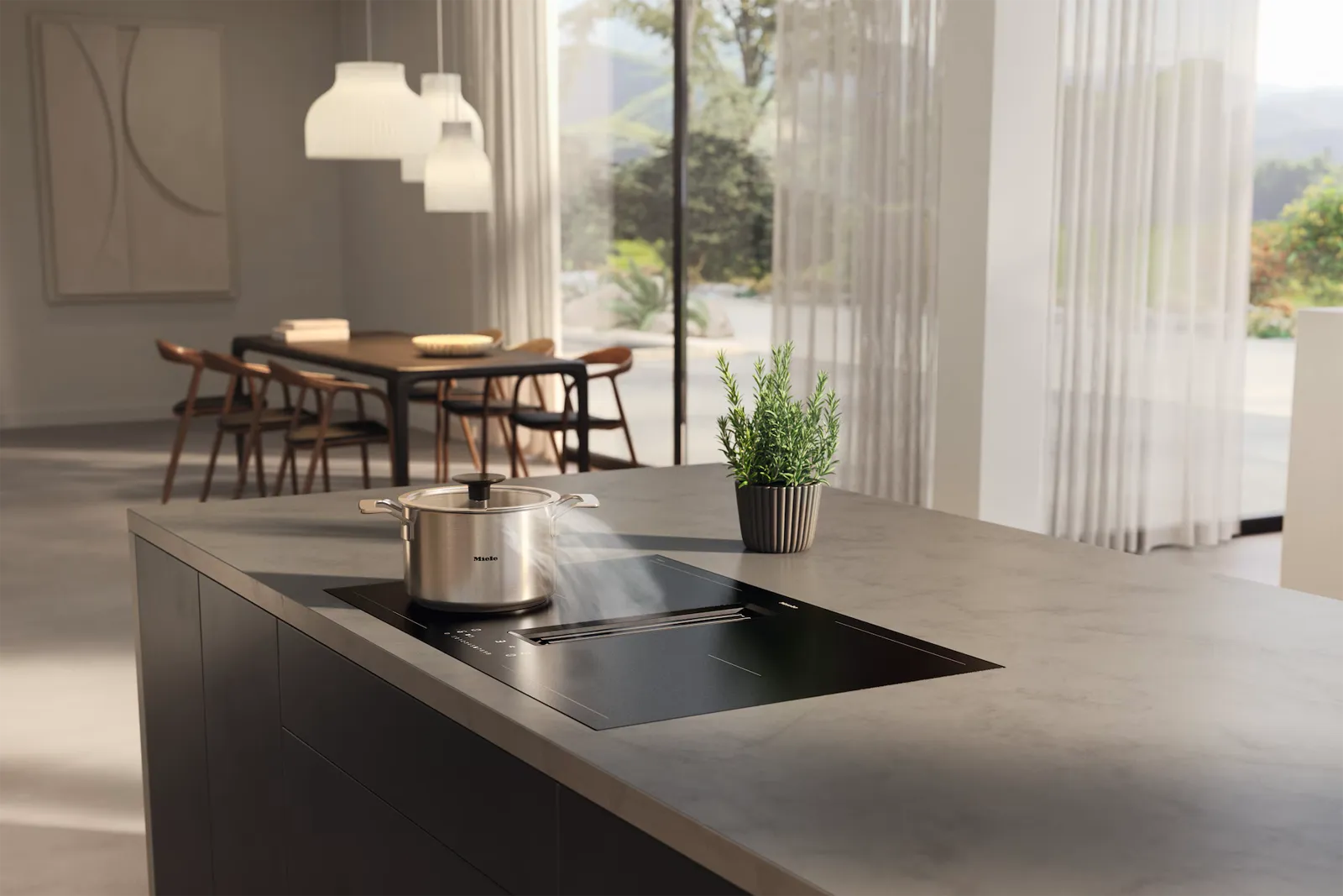 Miele כיריים אינדוקציה 80 ס"מ PowerFlex XL בשילוב קולט אדים התקנה שטוחה גימור שחור מט תוצרת Miele דגם KMDA 7876 FL-A — תמונה 2