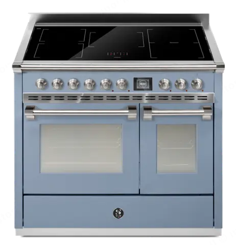 Steel תנור דו תאי COMBISTEAM משולב כיריים אינדוקציה רוחב מטר 315 מעלות גימור תכלת תוצרת Steel דגם Ascot 100 5FI CELESTE