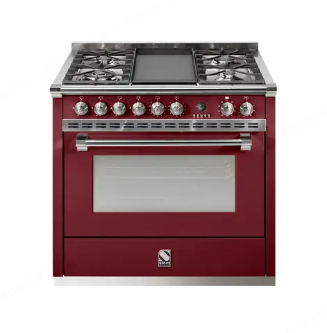 Steel תנור משולב כיריים מקצועי ברוחב 90 ס"מ בורדו BORDEAUX תוצרת Steel דגם Ascot 90  A9F-6