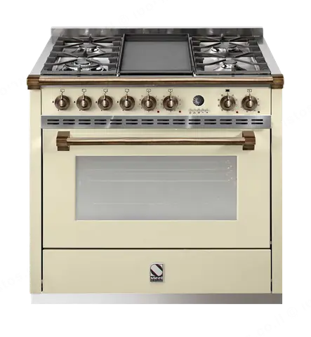 Steel תנור משולב כיריים מקצועי ברוחב 90 ס"מ קרם CREMA תוצרת Steel דגם Ascot 90 A9F-6 