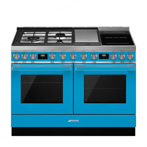 SMEG תנור משולב דו תאי 120 ס"מ עם כיריים גז+אינדוקציה ניקוי פירוליטי ובישול באדים צבע טורקיז תוצרת SMEG דגם CPF120IGMPT