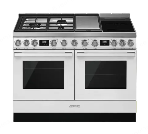 SMEG תנור משולב דו תאי 120 ס"מ עם כיריים גז+אינדוקציה ניקוי פירוליטי ובישול באדים צבע לבן תוצרת SMEG דגם CPF120IGMPWH