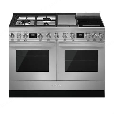 SMEG תנור משולב דו תאי 120 ס"מ עם כיריים גז+אינדוקציה ניקוי פירוליטי ובישול באדים נירוסטה תוצרת SMEG דגם CPF120IGMPX