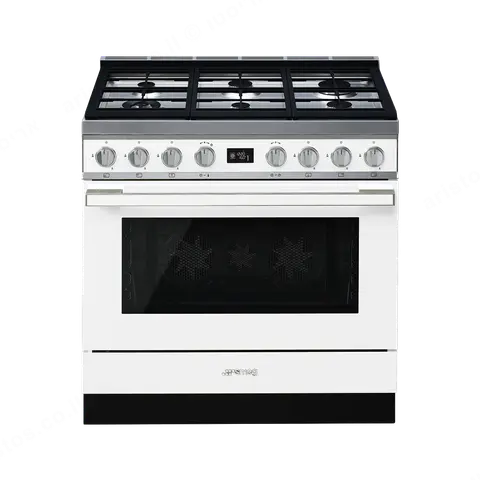 SMEG תנור משולב כיריים גז 90 ס"מ פירוליטי סדרת PORTOFINO זכוכית לבנה תוצרת SMEG דגם CPF9GPWH