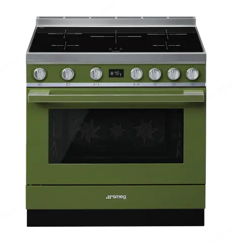 SMEG תנור פירוליטי משולב עם כיריים אינדוקציה מסדרת PORTOFINO בצבע ירוק זית תוצרת SMEG דגם CPF9IPOG