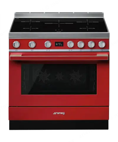 SMEG תנור פירוליטי משולב עם כיריים אינדוקציה מסדרת PORTOFINO בצבע אדום תוצרת SMEG דגם CPF9IPR