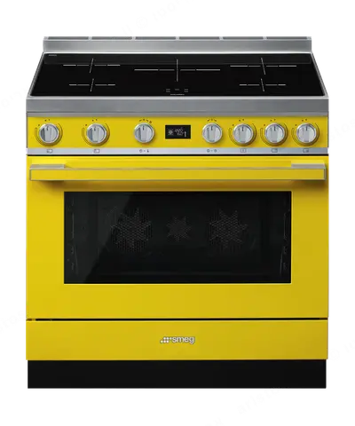 SMEG תנור פירוליטי משולב עם כיריים אינדוקציה מסדרת PORTOFINO בצבע צהוב תוצרת SMEG דגם CPF9IPYW