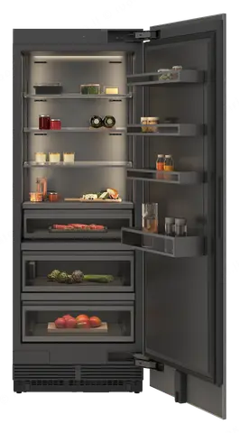 GAGGENAU מקרר אינטגרלי ללא מקפיא 76 ס''מ דלת Push-to-open גימור פנים נירוסטה שחורה סדרת Expressive תוצרת GAGGENAU דגם RVC477190