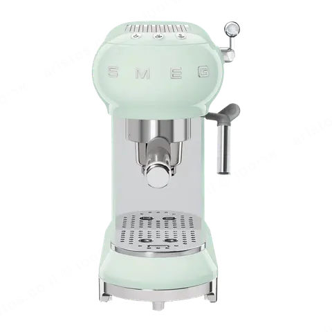 SMEG מכונת קפה מקצועית כולל מקצף חלב בצבע ירוק פסטל מסדרת 50's Retro Style,תוצרת SMEG דגם ECF01PGUK