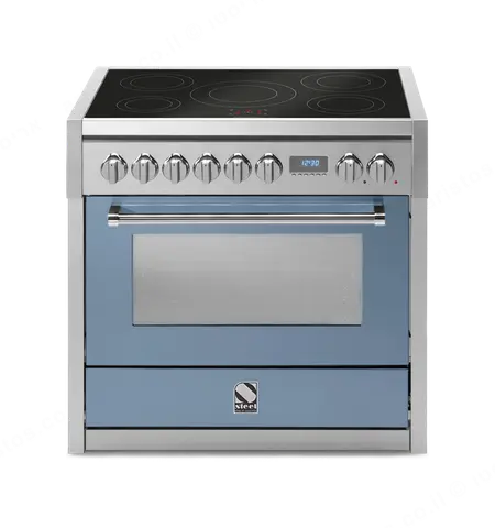 Steel תנור משולב כיריים אינדוקציה מקצועי צבע תכלת 90 ס"מ סדרת Genesi תוצרת Steel דגם G9F-5FI Celeste