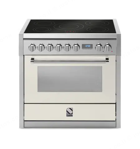 Steel תנור משולב כיריים אינדוקציה מקצועי צבע לבן 90 ס"מ סדרת Genesi תוצרת Steel דגם G9F-5FI Nuvola