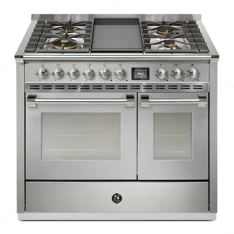 Steel תנור דו תאי COMBISTEAM משולב כיריים רוחב מטר 315 מעלות גימור נירוסטה תוצרת Steel דגם Ascot 100 INOX