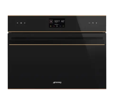 SMEG תנור בנוי משולב מיקרוגל 45 ס"מ זכוכית שחורה פסי זהב AirFry סדרת Dolce Stil Novo תוצרת SMEG דגם SO4602M1NR