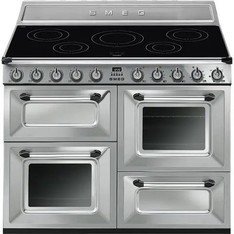 SMEG תנור עם 3 חללי בישול ותא אחסון משולב עם כיריים אינדוקציה 110 ס"מ, נירוסטה סדרת Victoria תוצרת SMEG דגם TR4110IX