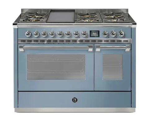 Steel תנור דו תאי COMBISTEAM משולב כיריים 120 ס"מ  315 מעלות גימור תכלת תוצרת Steel דגם Ascot 120 CELESTE