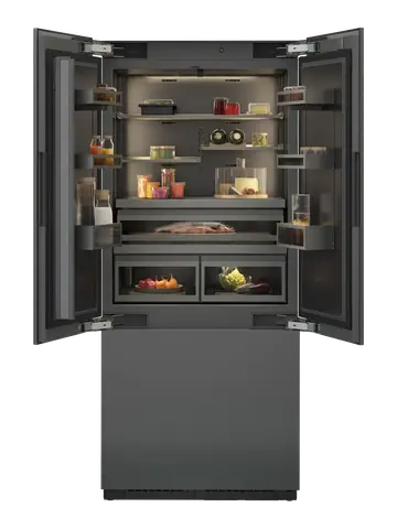 GAGGENAU מקרר אינטגרלי מקפיא תחתון 90 ס''מ דלת Push-to-open יצרן קרח גימור פנים נירוסטה שחורה סדרת Expressive תוצרת GAGGENAU דגם RVY497190