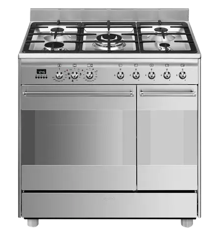 SMEG תנור משולב 90 ס"מ דו תאי עם כיריים גז סדרת Classic גימור נירוסטה תוצרת SMEG דגם SCB92MX8