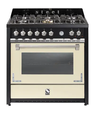 Steel תנור משולב כיריים מקצועי רוחב 90 ס"מ סדרת OXFORD תוצרת Steel דגם X9F-6 שמנת