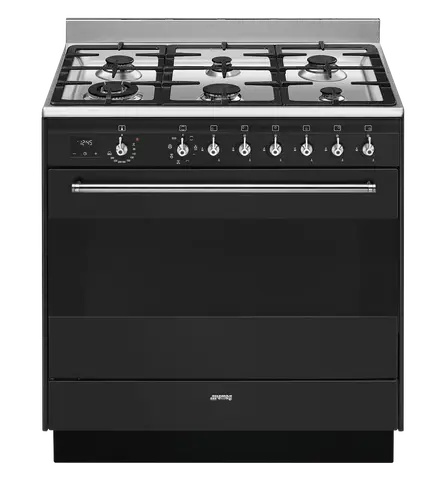 SMEG תנור משולב 90 ס"מ 6 מבערים גימור שחור מט אבן פחם תוצרת SMEG דגם FS9608AS-1