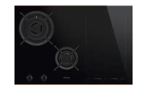 SMEG כיריים משולבים גז + אינדוקציה 75 ס"מ, זכוכית שחורה,מסדרת Dolce Stil Novo תוצרת SMEG דגם PM6721WLDR