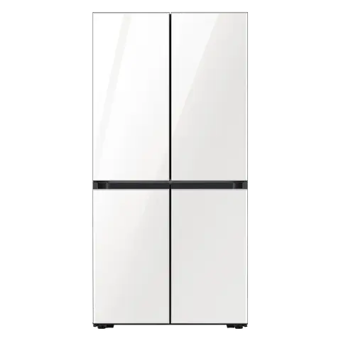 Samsung מקרר 4 דלתות 90 ס"מ קו אפס 648 ליטר מצב שבת גימור זכוכית לבן פנינה סדרת Bespoke תוצרת Samsung דגם RM70F63REW