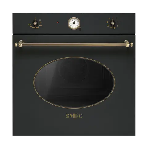 SMEG תנור 60 ס"מ בנוי בגימור אנטרקס שחור גרפיט בגימור פליז מסדרת Colonial דגם SFT805AO 