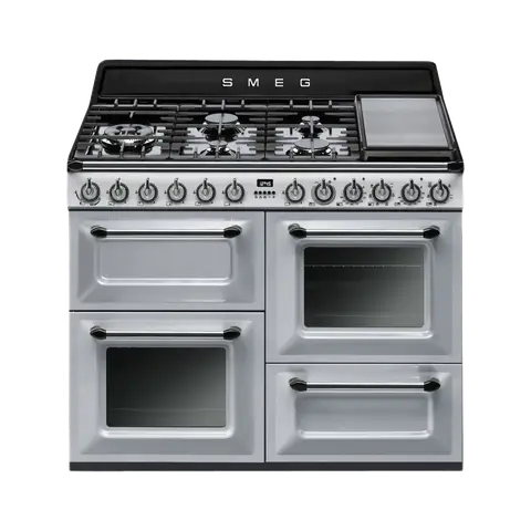 SMEG תנור משולב עם כיריים גז, 3 תאי אפיה ותא אחסון תחתון צבע כסף, 110 ס"מ מסדרת Victoria תוצרת SMEG דגם TR4110SF
