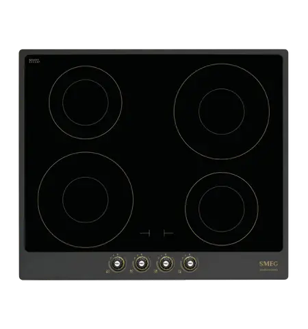 SMEG כיריים אינדוקציה 60 ס"מ, שחור פחם בגימור פליז בעיצוב עתיק,מסדרת Cortina תוצרת SMEG דגם PI764AO