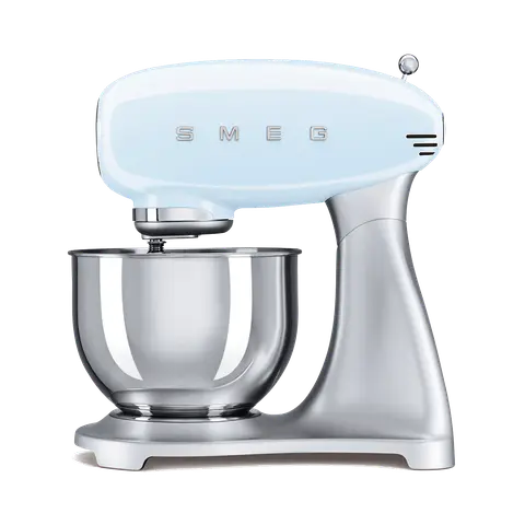 SMEG מיקסר עומד בצבע כחול פסטל גוף נירוסטה מסדרת 50's Retro Style,תוצרת SMEG דגם SMF01PBEU