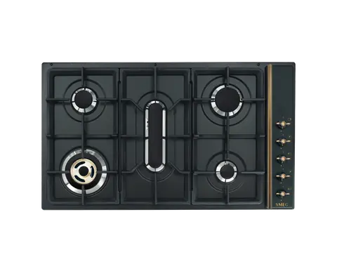 SMEG כיריים גז 90 ס"מ, שחור פחם בגימור פליז בעיצוב עתיק,מסדרת Colonial תוצרת SMEG דגם SPR896AOGH