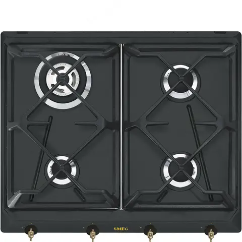 SMEG כיריים גז 60 ס"מ בגימור אנטרקס שחור גרפיט בגימור פליז מסדרת Colonial דגם SRV864AOGH