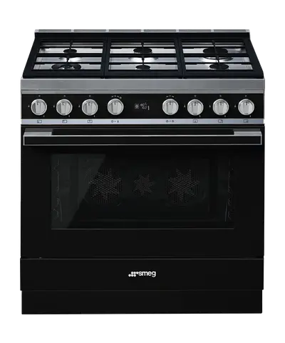 SMEG תנור משולב כיריים 90 ס"מ פירוליטי סדרת PORTOFINO זכוכית שחורה תוצרת SMEG דגם CPF9GPBL