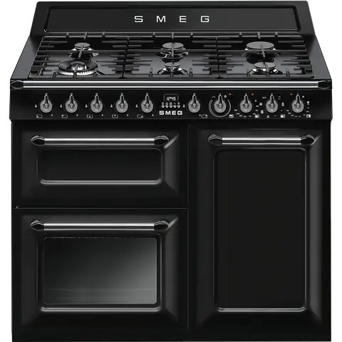 SMEG תנור בעל 3 חללי בישול משולב עם כיריים גז 100 ס"מ, שחור סדרת Victoria תוצרת SMEG דגם TR103BL