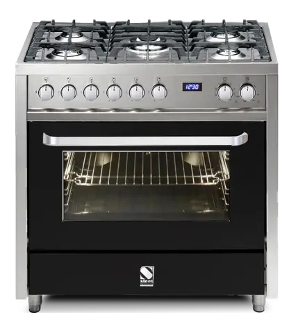 Steel תנור משולב כיריים גז 90 ס"מ 5 להבות סדרת VISTA תוצרת Steel דגם V9F-5 שחור